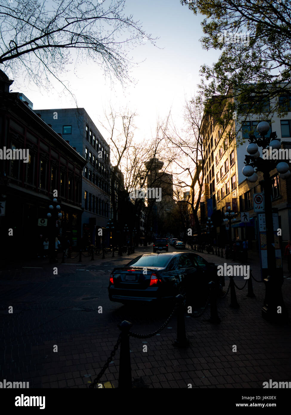 La vista del tramonto in Gastown è mozzafiato. Foto Stock