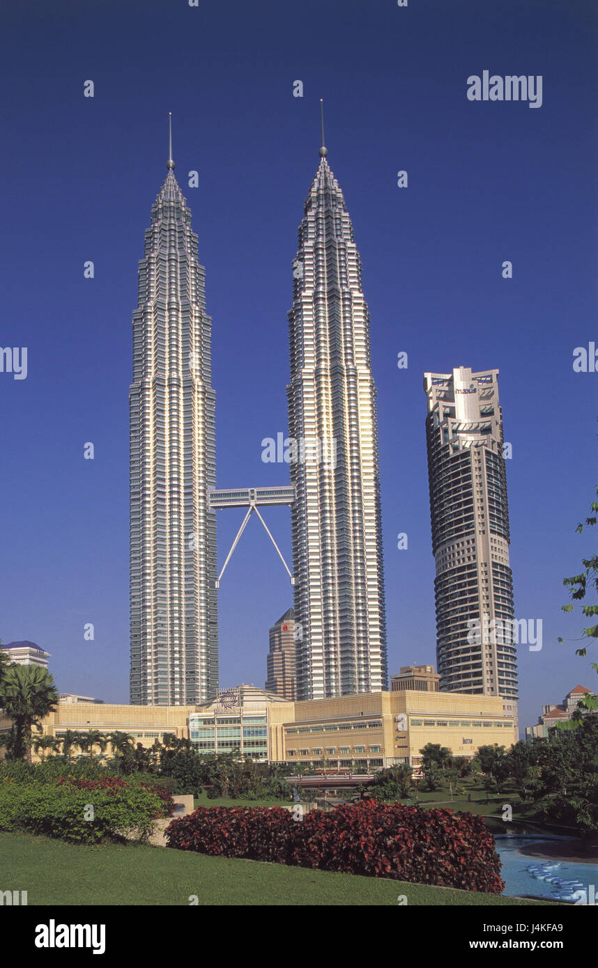 Malaysia, Kuala Lumpur, Petrona di Torre Asia, Sud-est asiatico, Bahasa Malaysia, città capitale, città, immobile, skyline, alta sorge, grattacieli, gemello del Tower, centro città, il più alto edificio del mondo, 451.9 m alta, si accumula nel 1992 - nel 1998, l'architettura, la struttura, la costruzione di uffici, un punto di riferimento, luogo di interesse Foto Stock