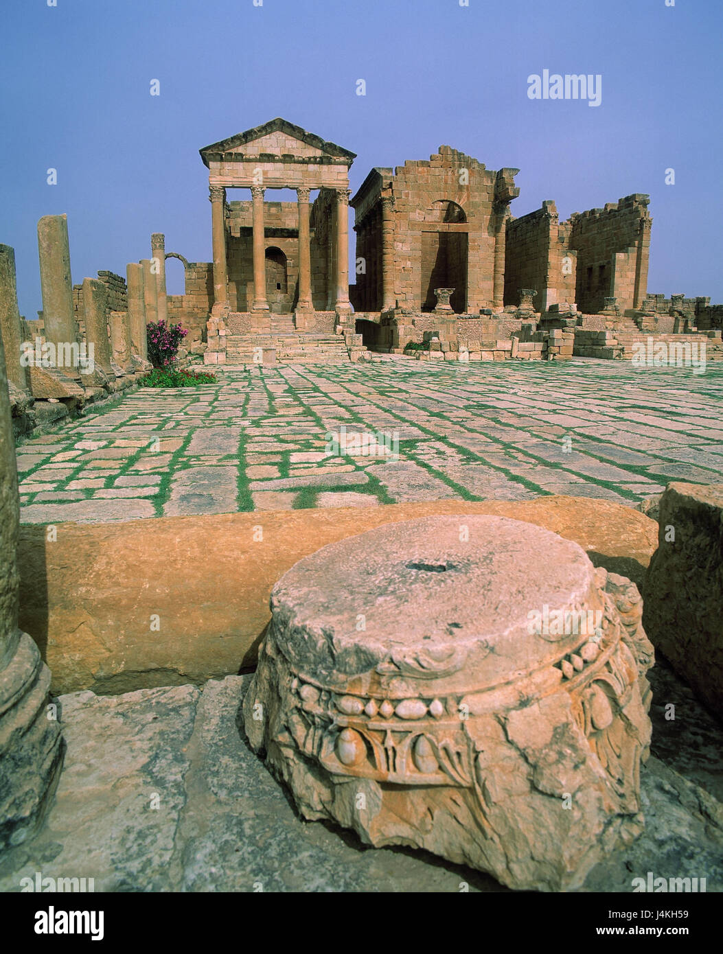 La Tunisia, Sbeitla, Juptier tempio, Tempio di Juno al di fuori, rovine, i resti di un tempio romano,, scavi, arte, cultura Foto Stock