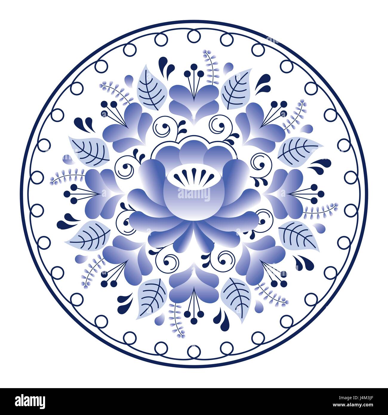 Folk russo modello di arte - Ceramiche Gzhel stile, blue design floreale Illustrazione Vettoriale