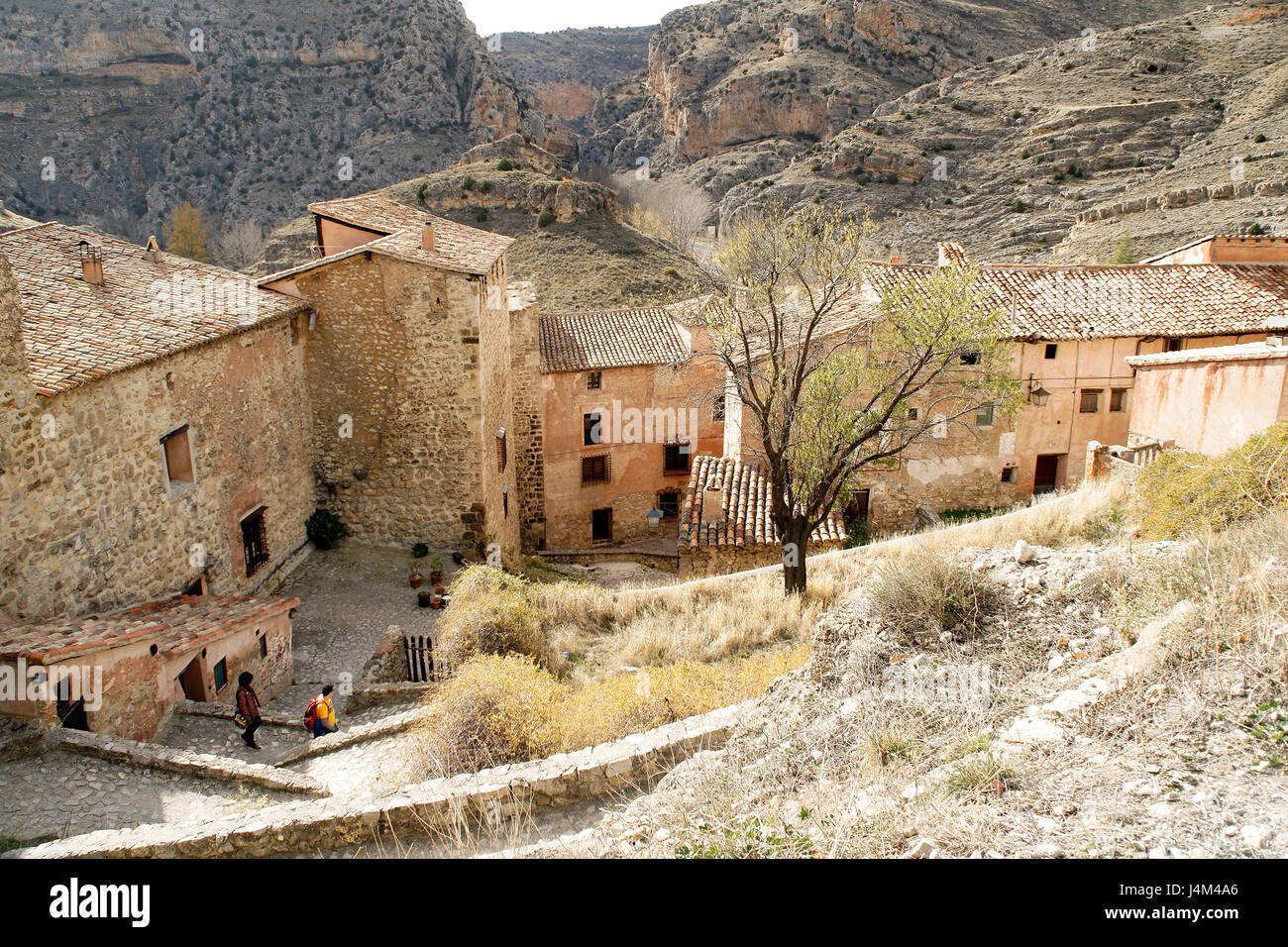 Calle típica de Albarracín. Teruel, Aragón, España. Foto Stock