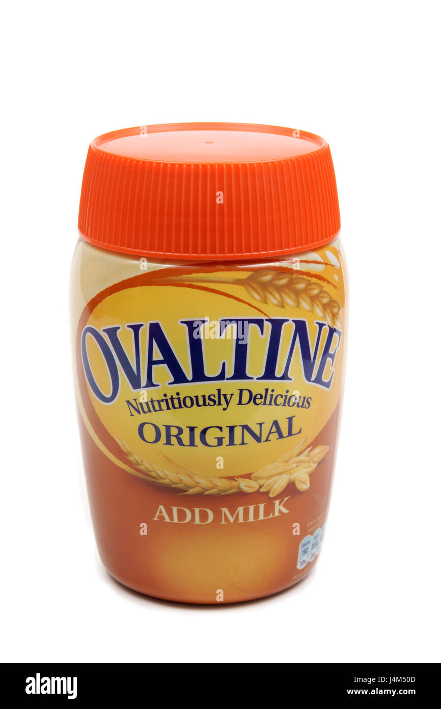Ovaltine (Ovomaltine) una marca di latte di aromatizzanti fatta con malto d' orzo e di estratto di cacao Foto Stock