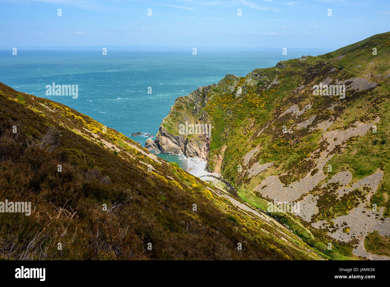 Heddon's Mouth, Highveer Point e il canale di Bristol Beyond, Exmoor National Park, Devon, Inghilterra. Foto Stock