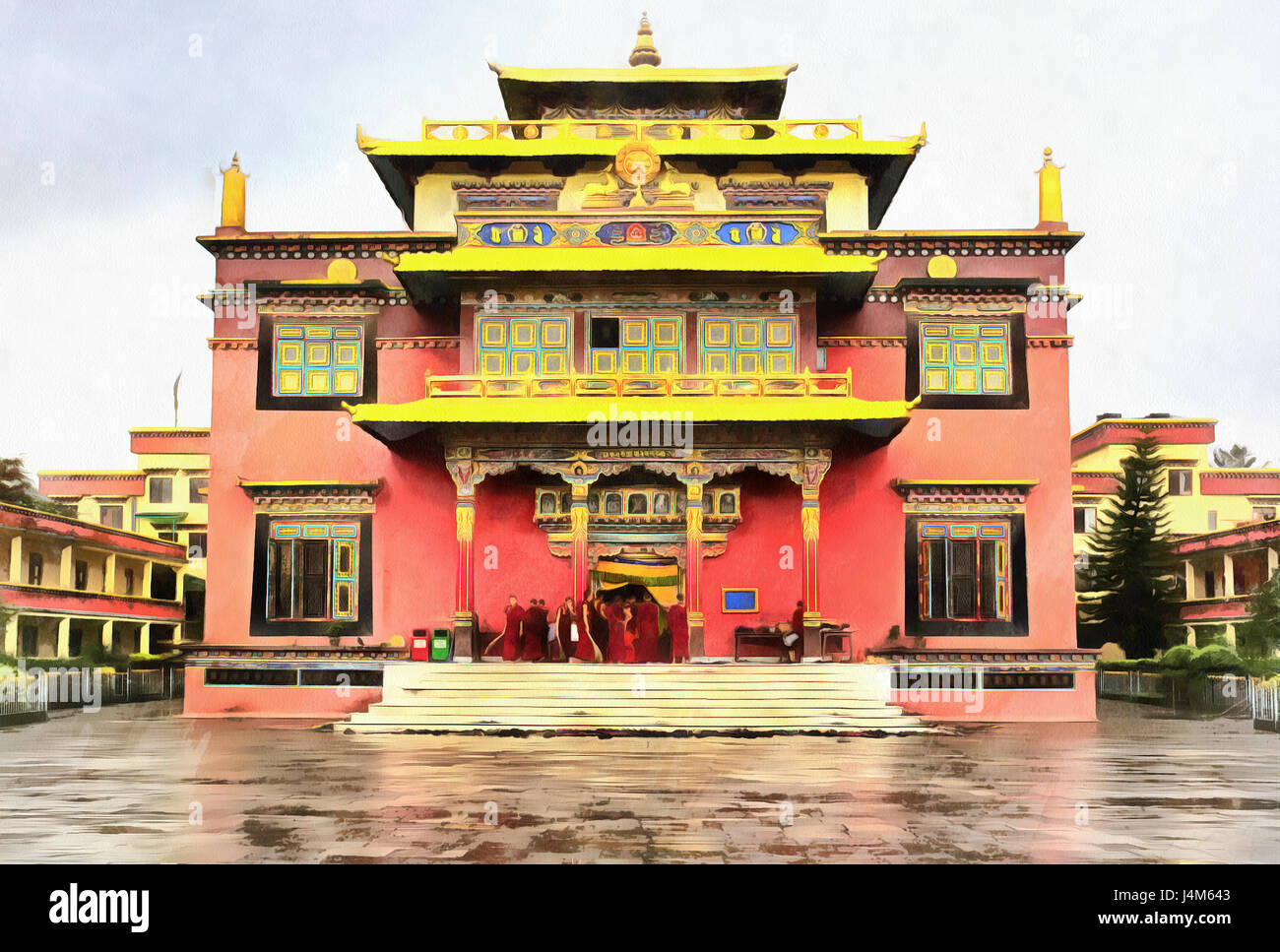 Pittura colorata di Shechen monastery tibetano, Kathmandu, Nepal Foto Stock