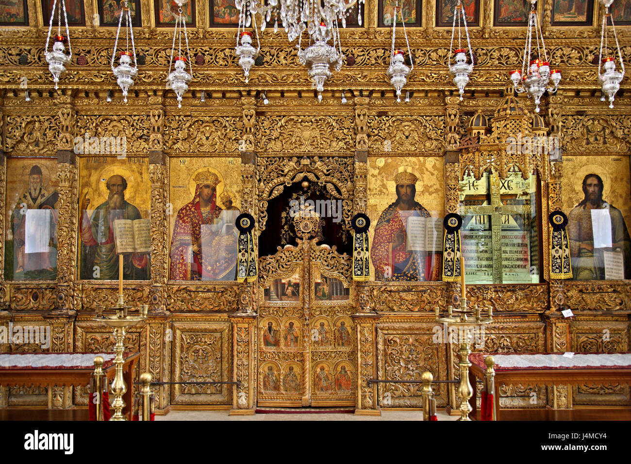 L'icona impressionante screet di Timios Stavròs ("santa croce') monastero, omodos village, distretto di Limassol, Cipro. Foto Stock
