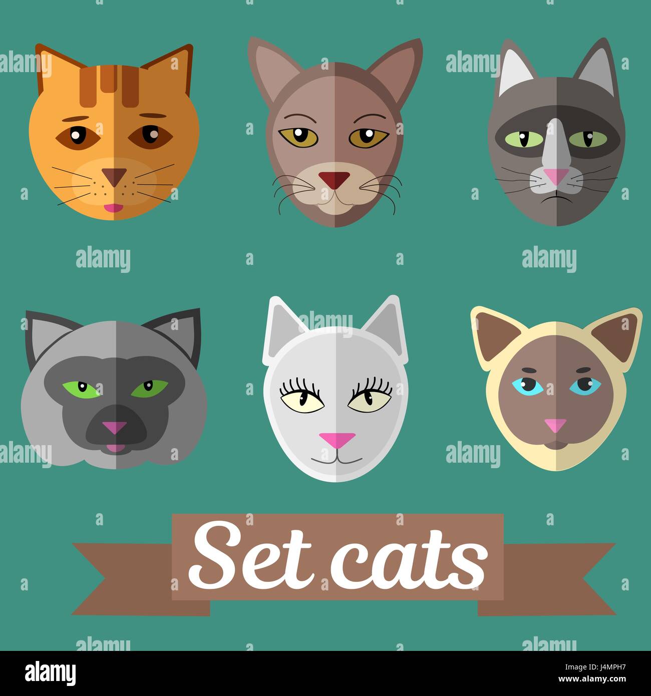 Set di volti cat Illustrazione Vettoriale