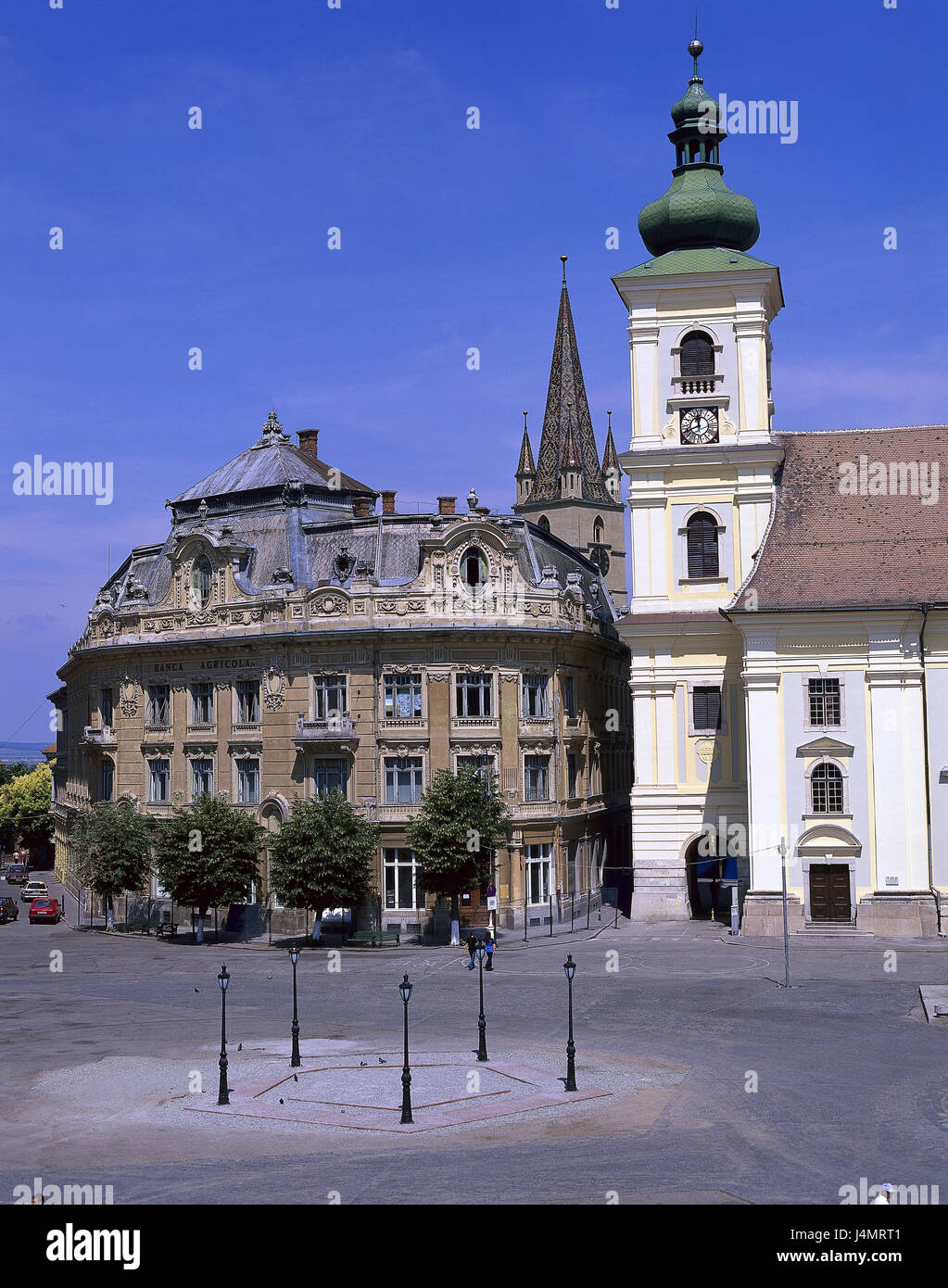 La Romania, Transilvania, Sibiu, Piata Mare, Vista Europa sud-orientale e dei Balcani, Transilvania, Hermann's Town, la Citta' Vecchia, il mercato, edificio, strutture, architettura e cultura, luogo di interesse Foto Stock