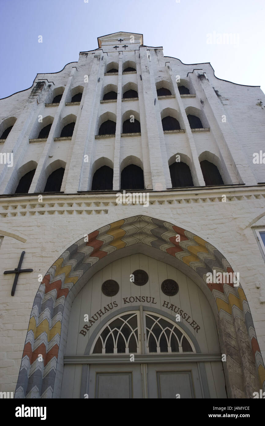 Germania, Meclemburgo-Pomerania occidentale, cittadina anseatica di Wismar, birreria consul Häussler, facciata, Foto Stock