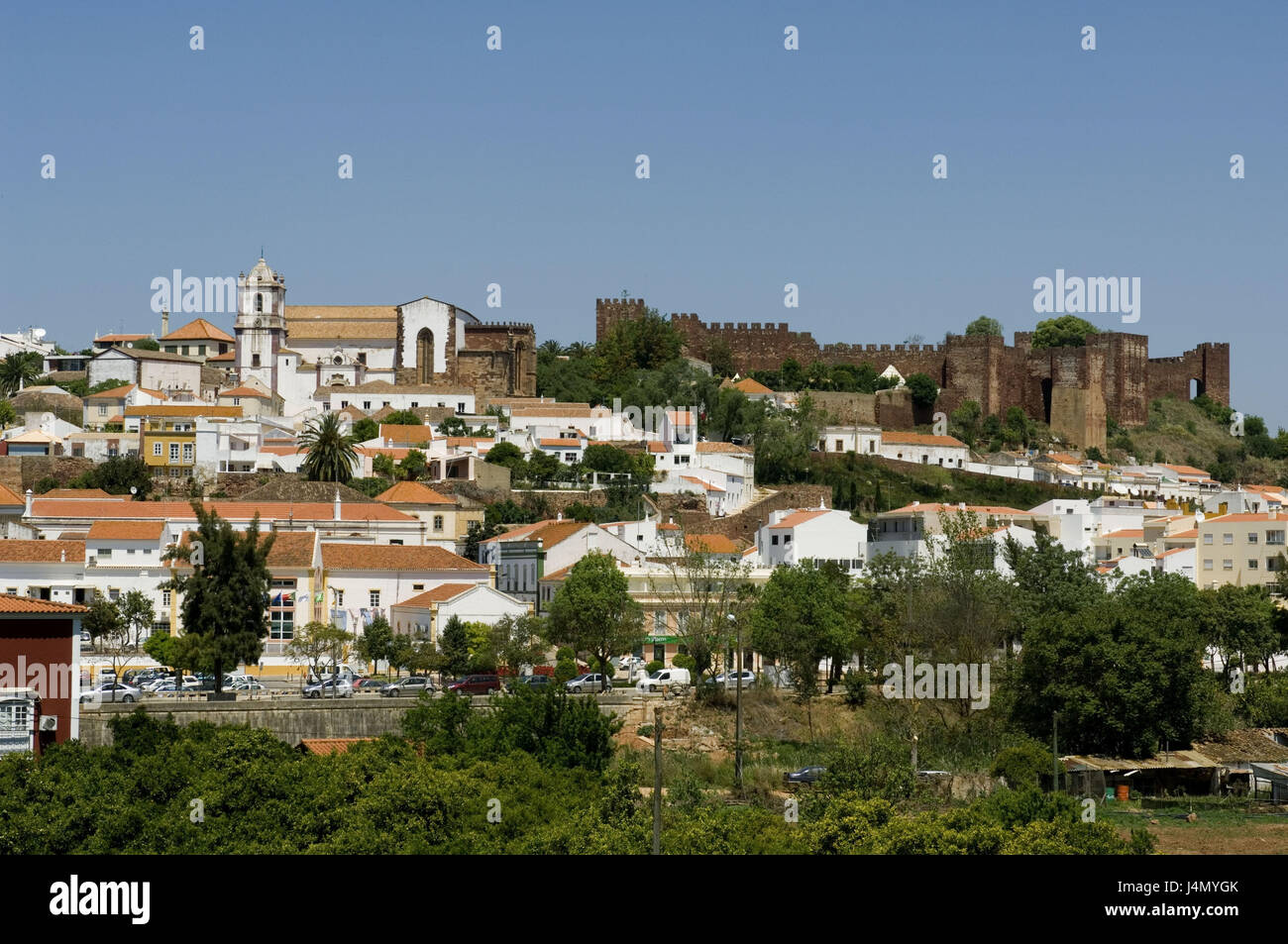 Panoramica sulla città, Silves, Algarve, Portogallo, Foto Stock