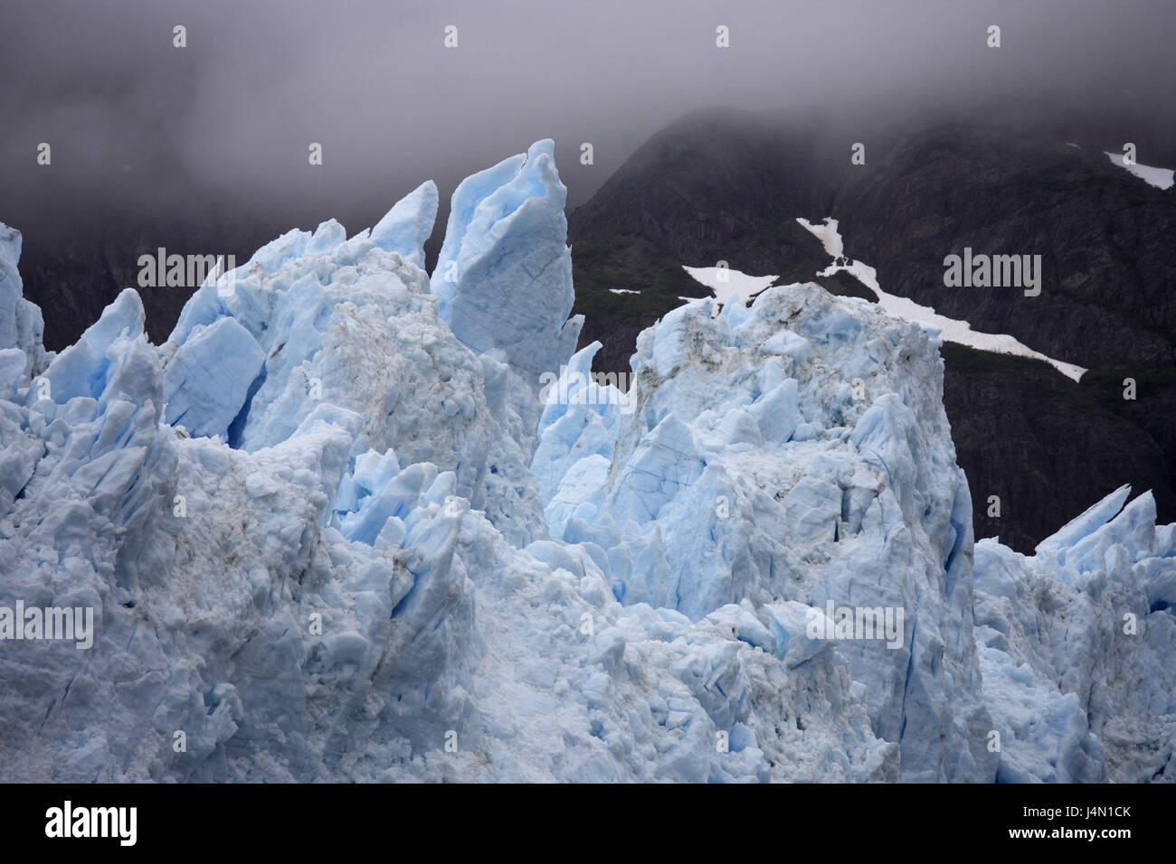 Gli Stati Uniti, Alaska, parco nazionale di Glacier Bay, ghiacciaio Margerie, ghiaccio, montagne, nebbia, Foto Stock