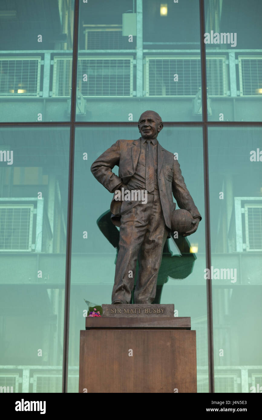 Gran Bretagna, Inghilterra, Lancashire, Manchester, Salford, Old Trafford Football Stadium, dettaglio, statua, Foto Stock