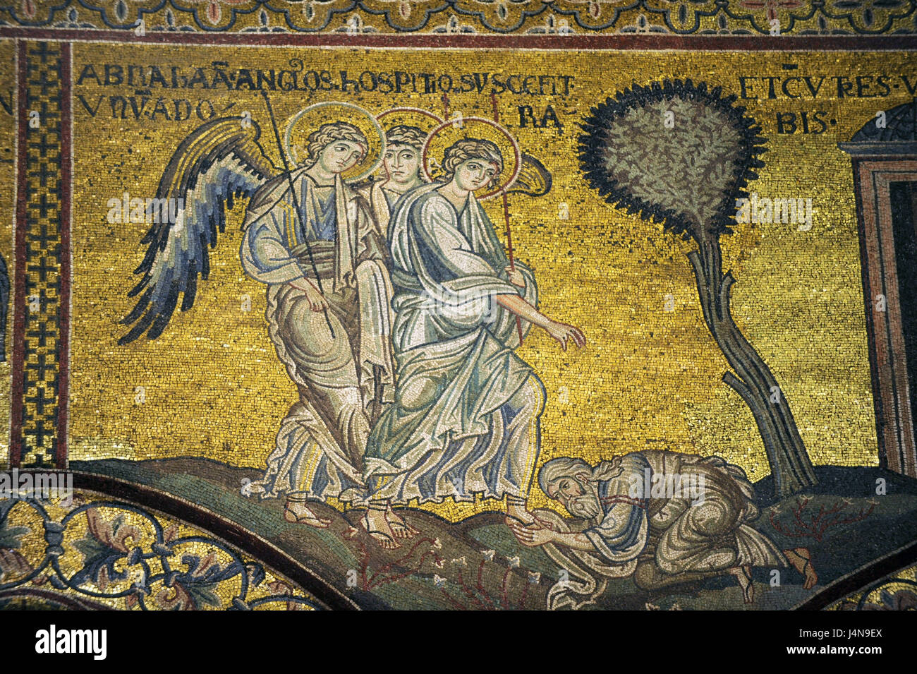 L'Italia, isola di Sicilia, Monreale, il Duomo di Santa Maria La Nuova, interior shot, mosaico, dettaglio Foto Stock