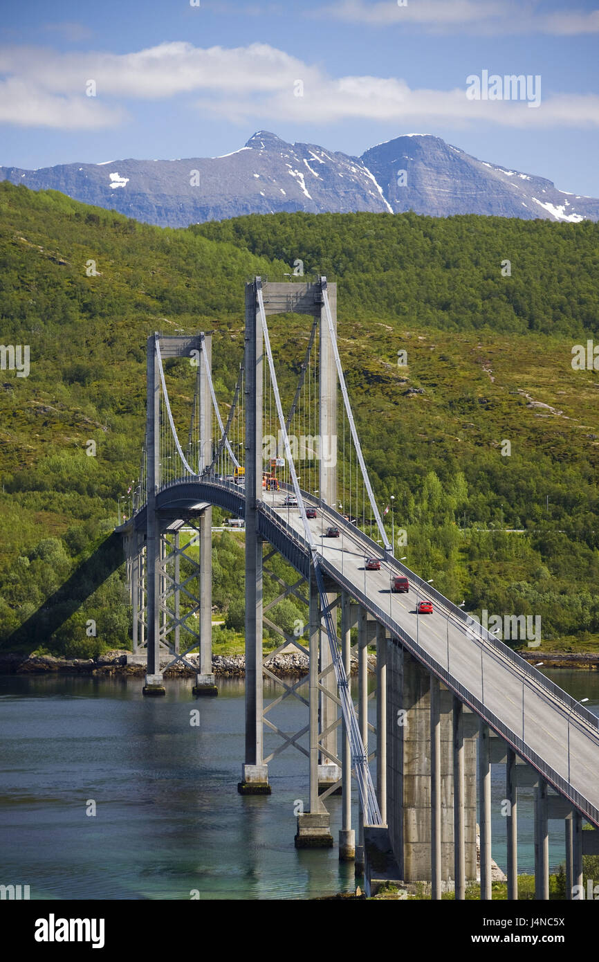 Norvegia, Tjeldsund, bridge, auto, Foto Stock