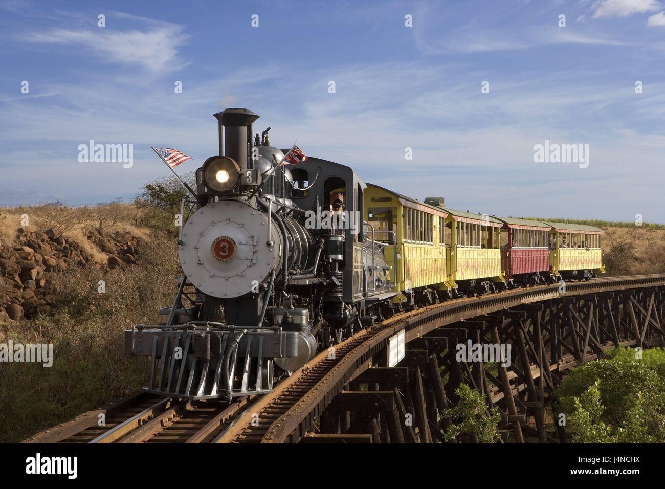 Gli Stati Uniti, Hawaii Maui Islanda, Lahaina, treno canna da zucchero, le isole hawaiane, destinazione, città, traiettoria, treno, motore a vapore, il trasporto ferroviario, al di fuori delle rotaie, le vie e i mezzi di trasporto, turismo, Foto Stock