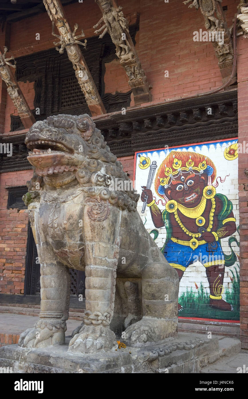 Il Nepal, Patan Durbar Square, tempio, leone la scultura, Foto Stock Il Nepal, Patan Durbar Square, tempio, leone la scultura, Foto Stock