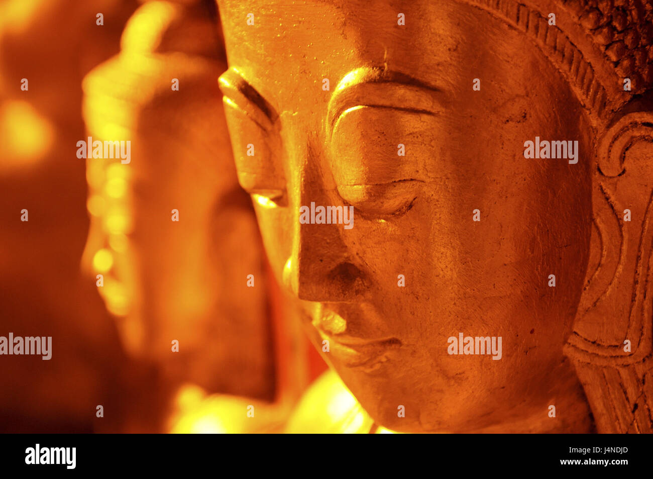 Buddha statue, Golden, medium close-up, dettaglio, pit, Pindaya, Myanmar, Foto Stock