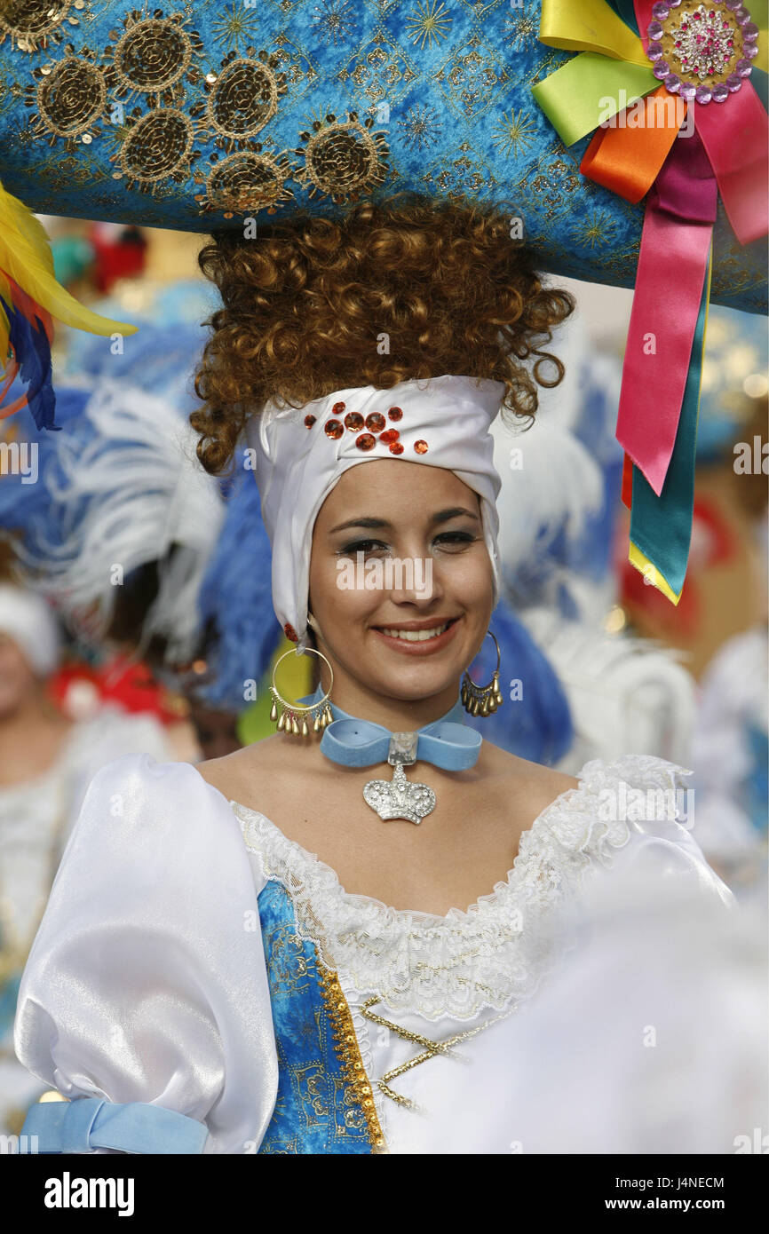 Spagna, Tenerife, Tacoronte, carnevale, donna, costume, ritratto, Foto Stock