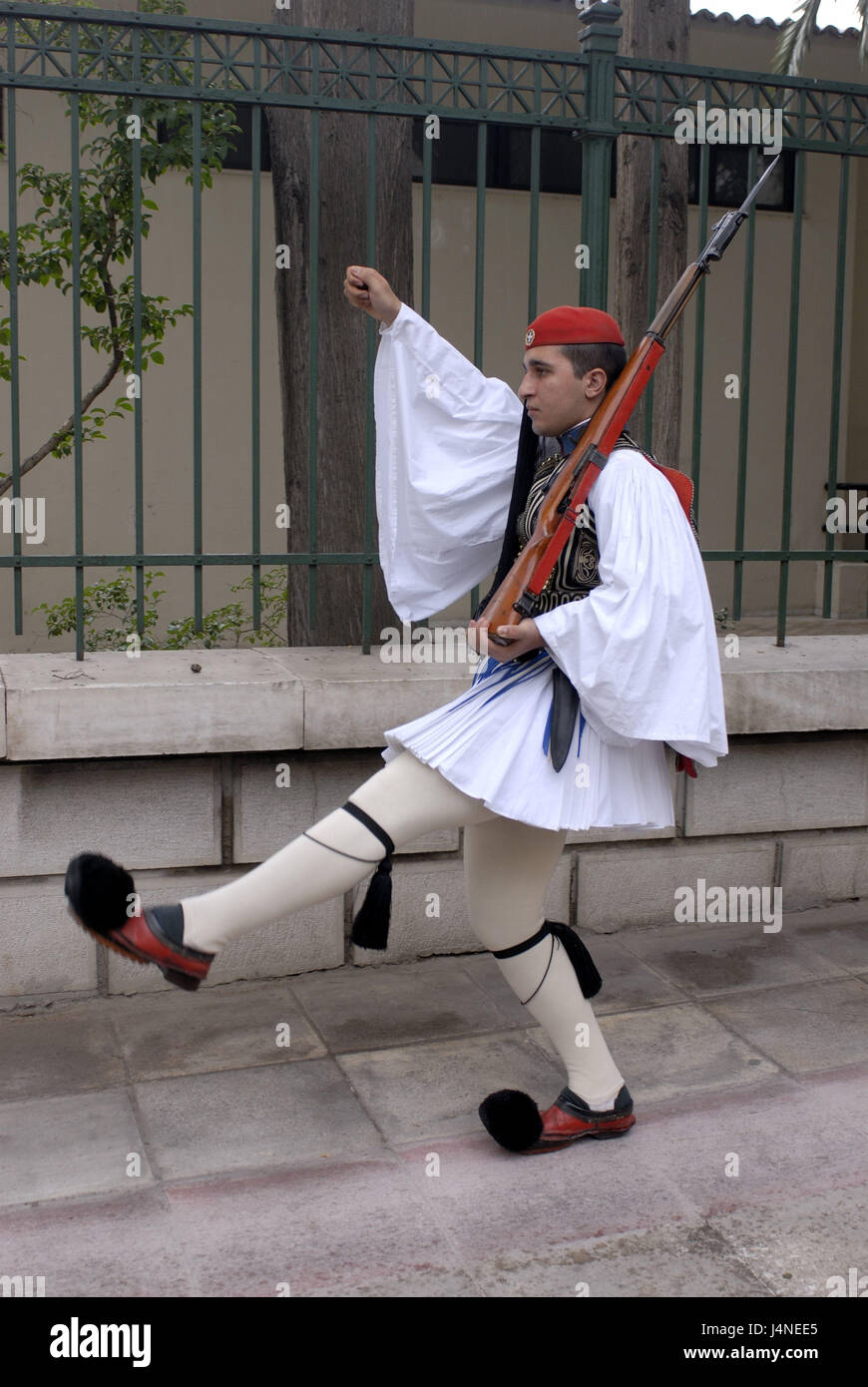 Evzone, sveglio soldato, sveglio cambia, il palazzo del parlamento, Atene, Grecia, Foto Stock