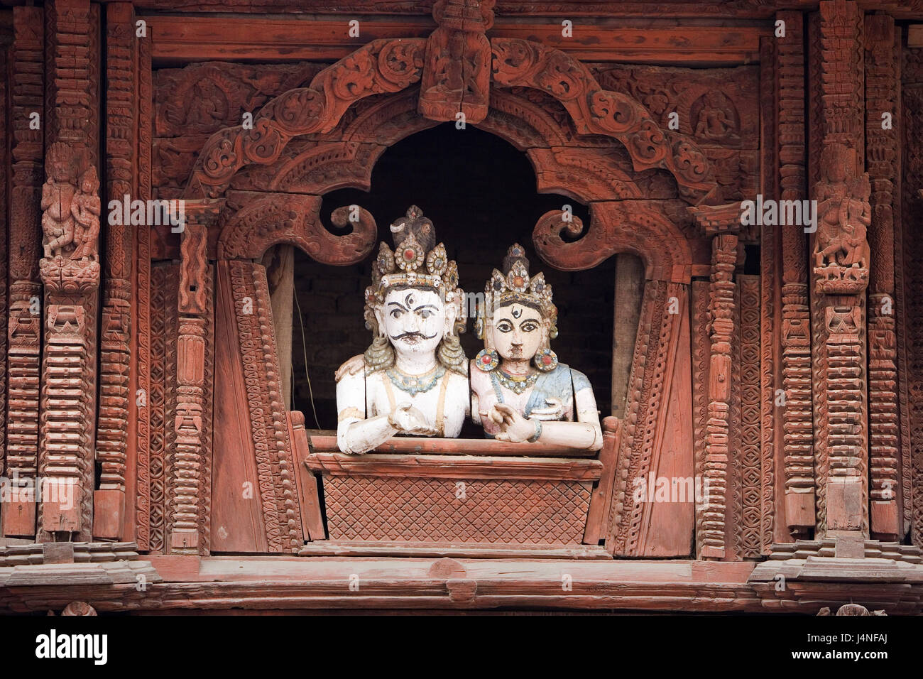 Il Nepal, Kathmandu, Durbar Square, tempio, facciata, dettaglio Foto Stock