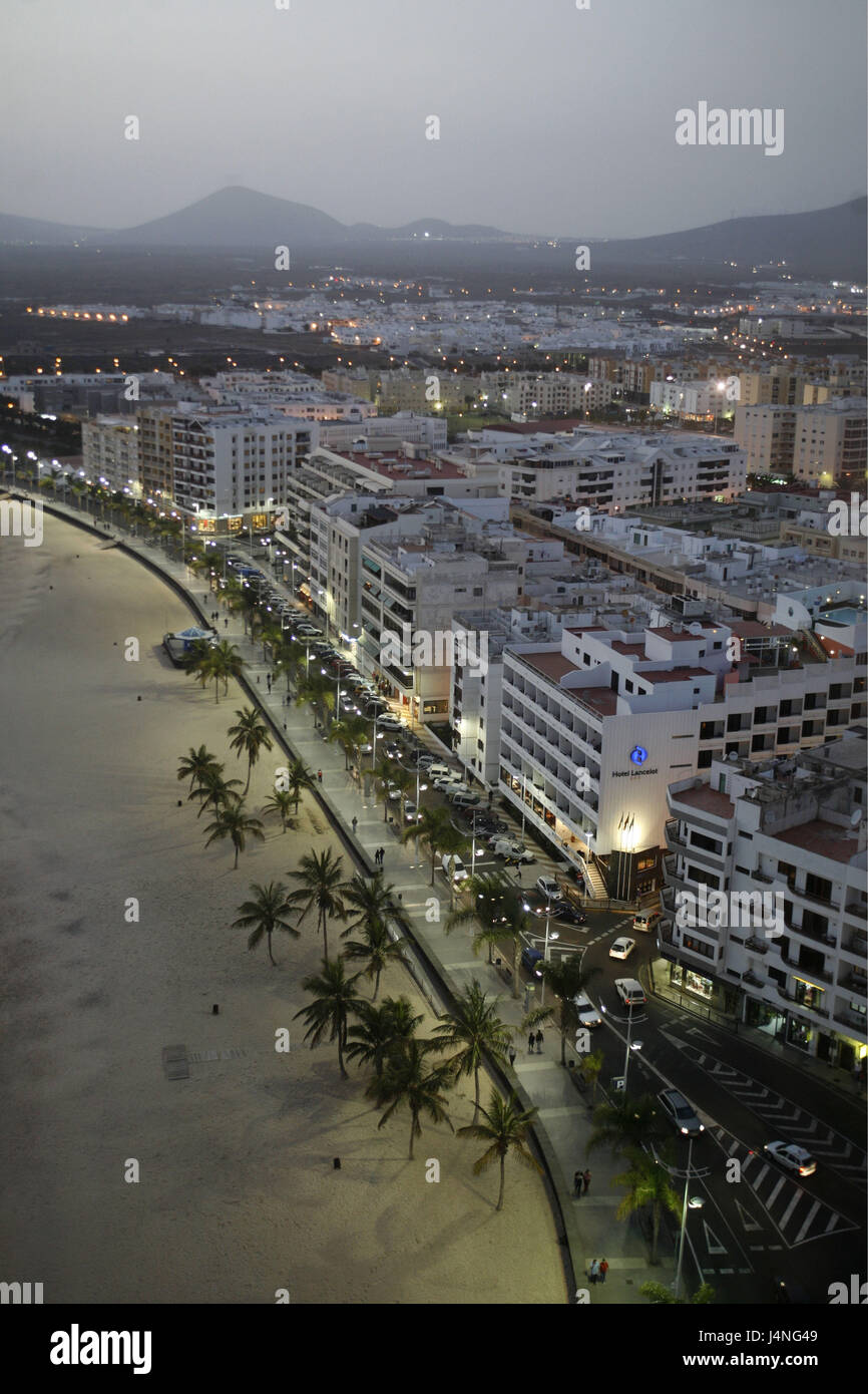 Spagna, Lanzarote, Arrecife, città panoramica, Playa del Reducto, Foto Stock