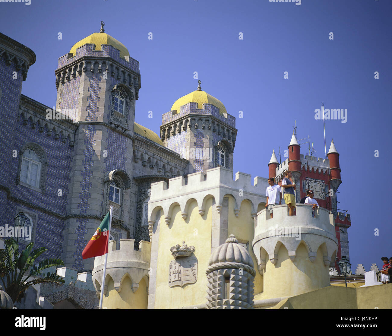 Il Portogallo, Sintra, castello Peña, dettaglio, destinazione, luogo di interesse, edificio, struttura, architettura, architettura, Lock Building, il castello, le torri, i pinnacoli fantasticamente, castello delle favole, palace, Foto Stock
