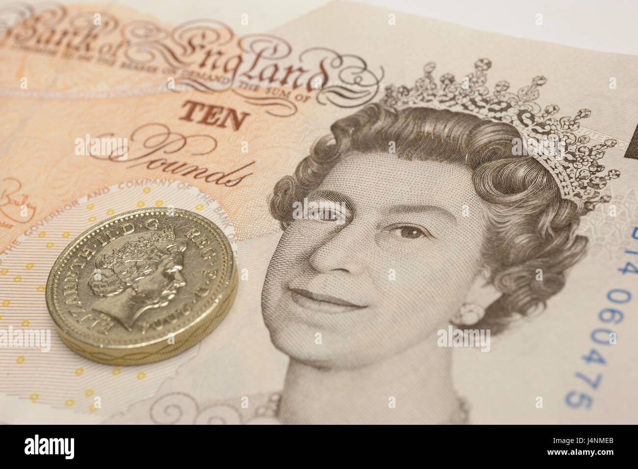 Sterlina inglese, banca nota, dettaglio, Coin, Foto Stock