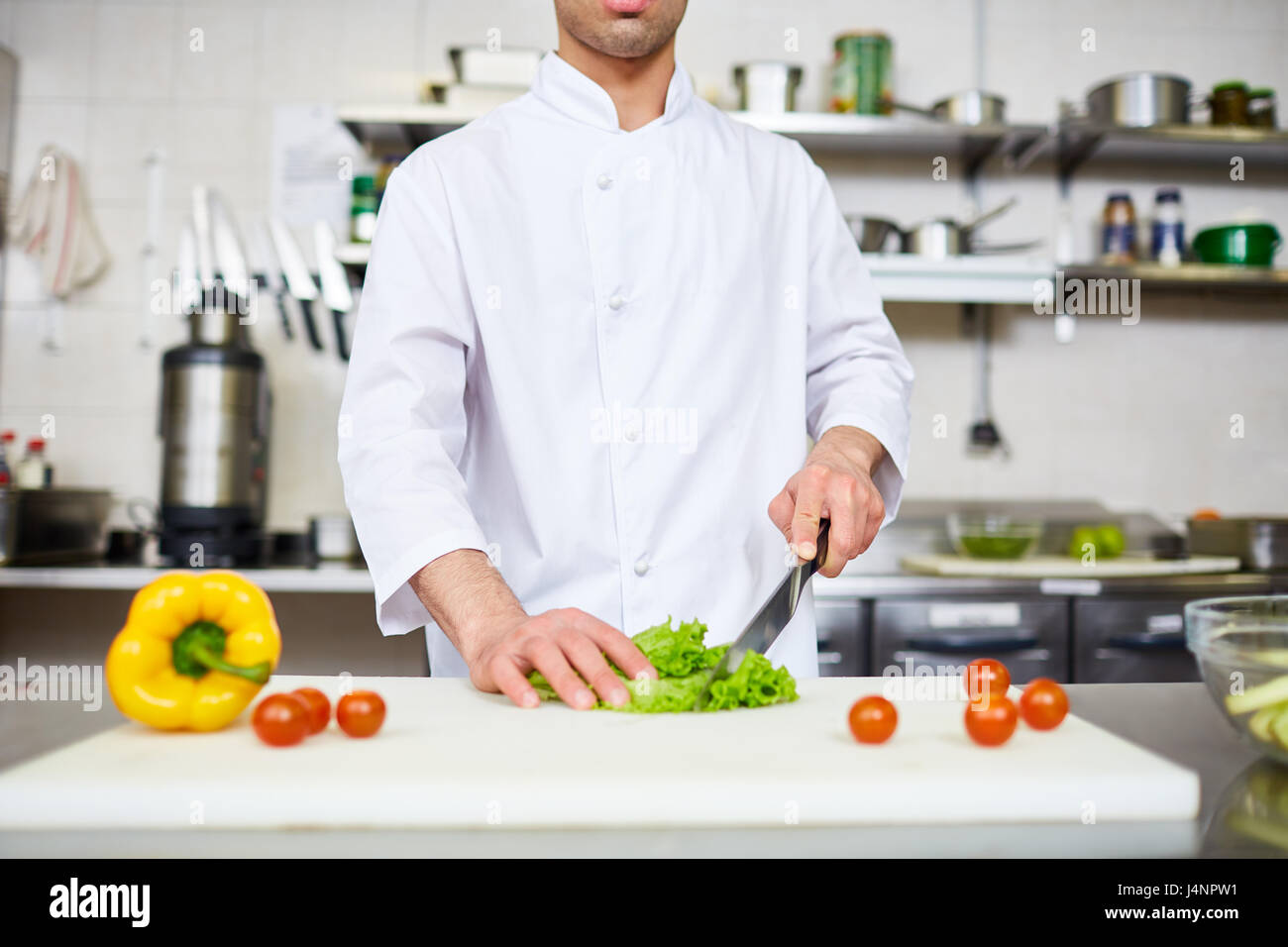 Chef di effettuare master-class di cucinare cibo sano Foto Stock