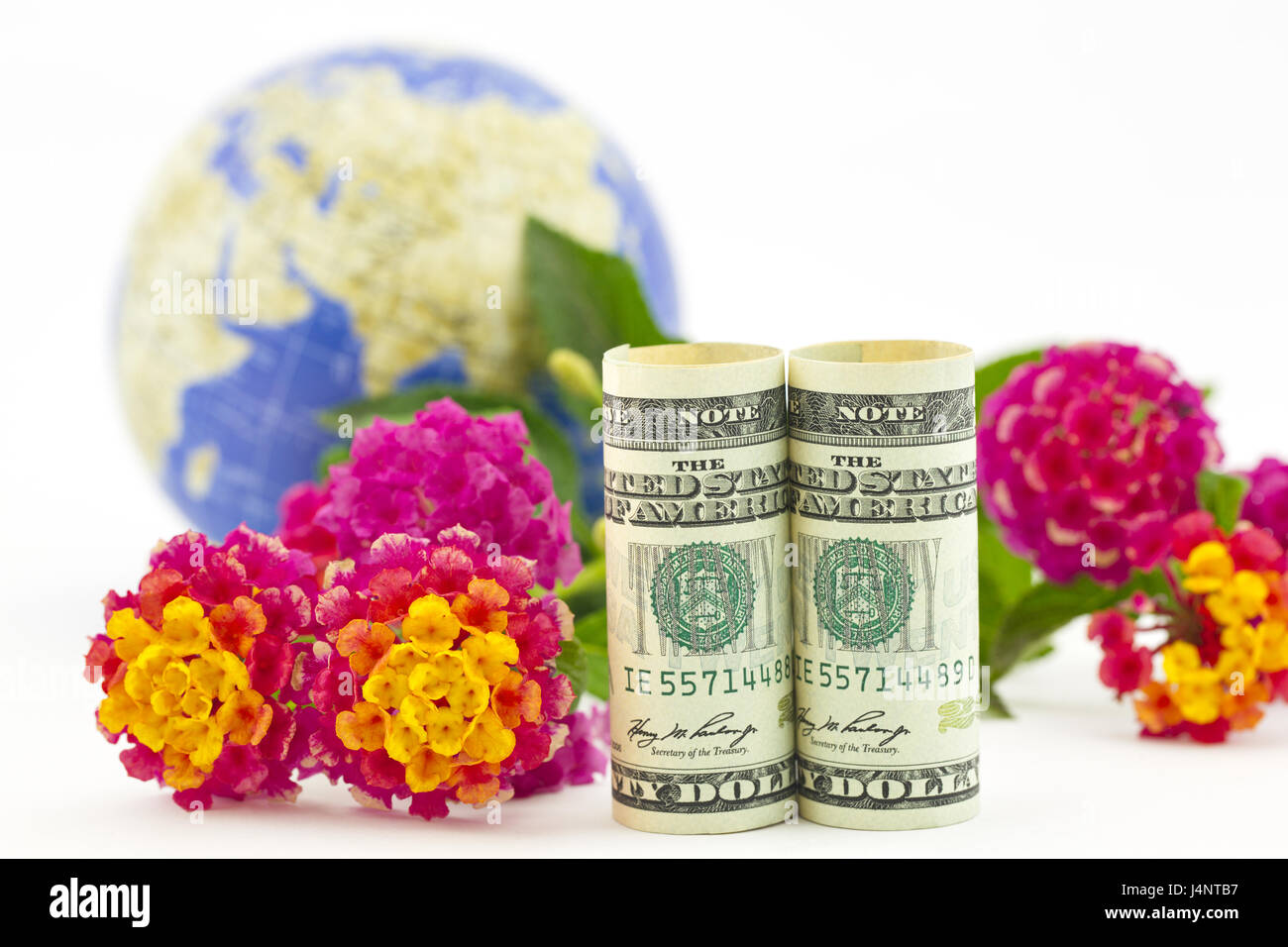Elegante fotografia di concetti commerciali dei mercati internazionali, business, industrie e i profitti si vede in simboli di dollari americani, Globe e fl Foto Stock