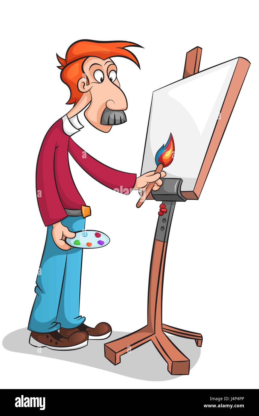 Il mustachioed artista dipinge un ritratto Illustrazione Vettoriale