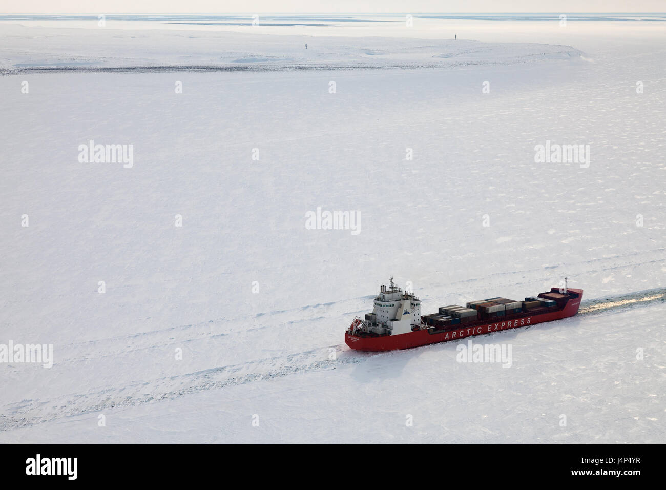 Icebreaker sul fiume Yenisei, vista dall'alto Foto Stock