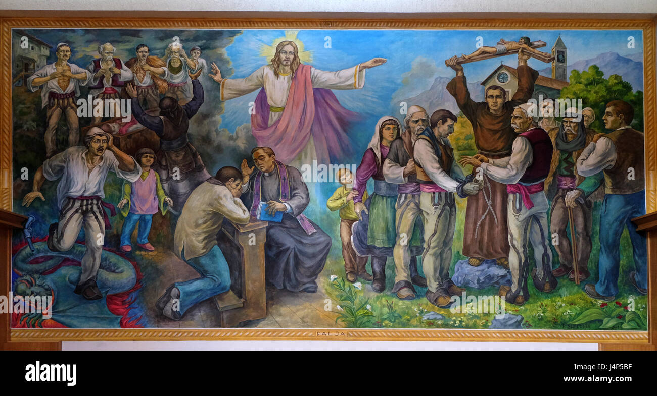 La pala rappresenta la fede del popolo albanese in Gesù Cristo Madre Teresa nella cattedrale di Vau Dejes io, Albania Foto Stock