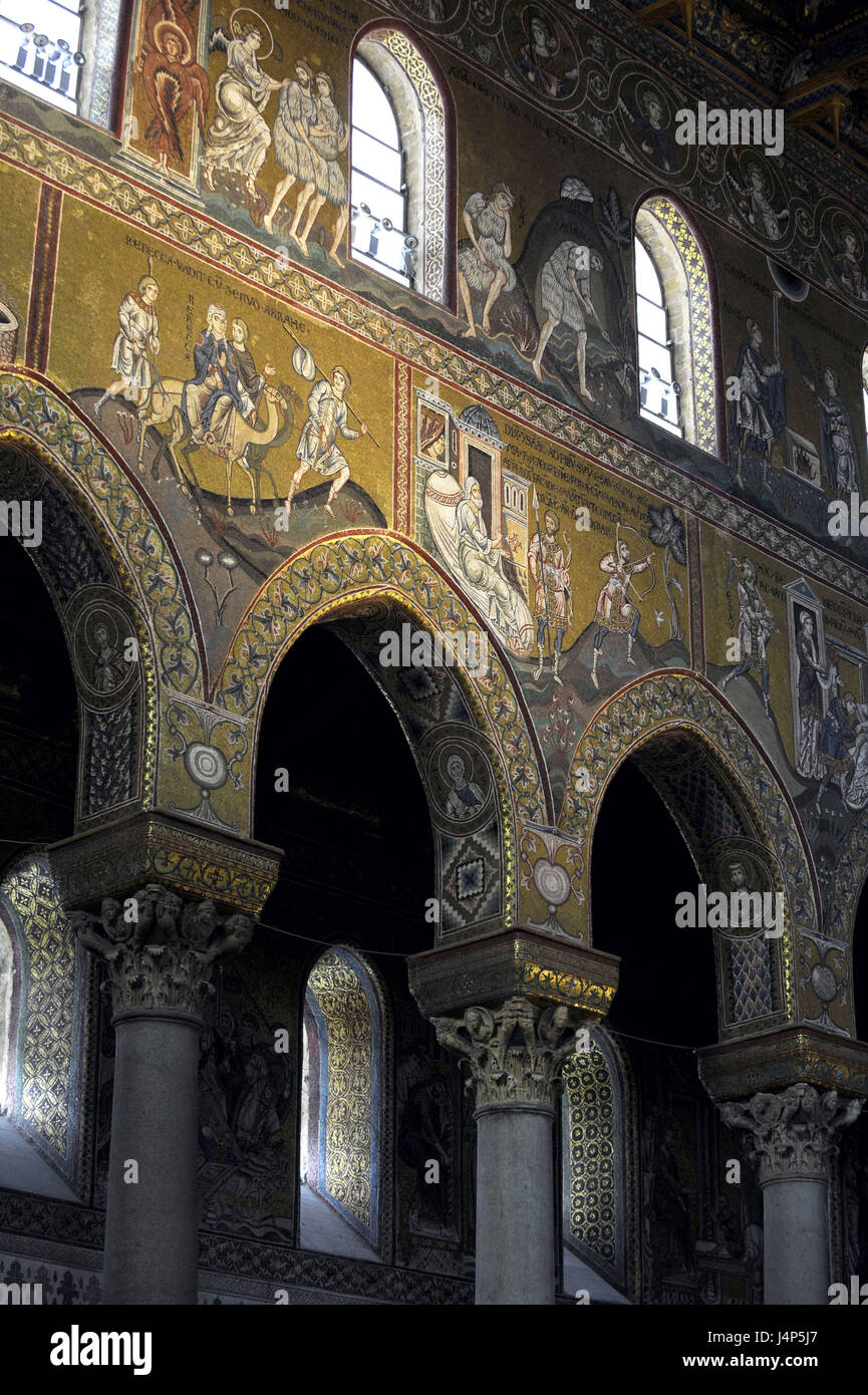 L'Italia, isola di Sicilia, Monreale, il Duomo di Santa Maria La Nuova, interior shot, mosaico, Foto Stock
