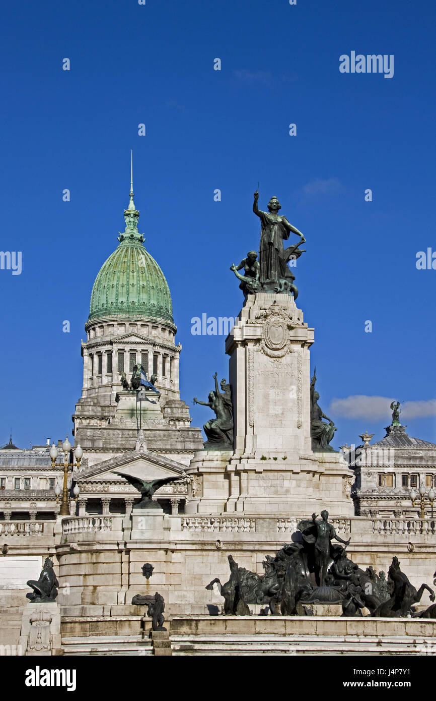 Argentina, Buenos Aires, plaza del congresso nazionale, monumento, statue, dettaglio Foto Stock