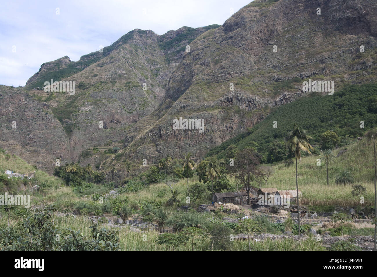 Paesaggio di montagna, piccola casa, San Antao, Kapverden, Foto Stock