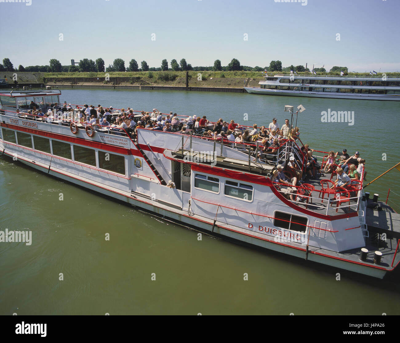 In Germania, in Renania settentrionale-Vestfalia, Duisburg-Ruhrort, vacanza nave, turistico, area di dissenteria, Duisburg, dissenteria place, fiume, dissenteria, Reno, dissenteria bocca, nave, escursione, turismo, estate, escursione motonave, Foto Stock