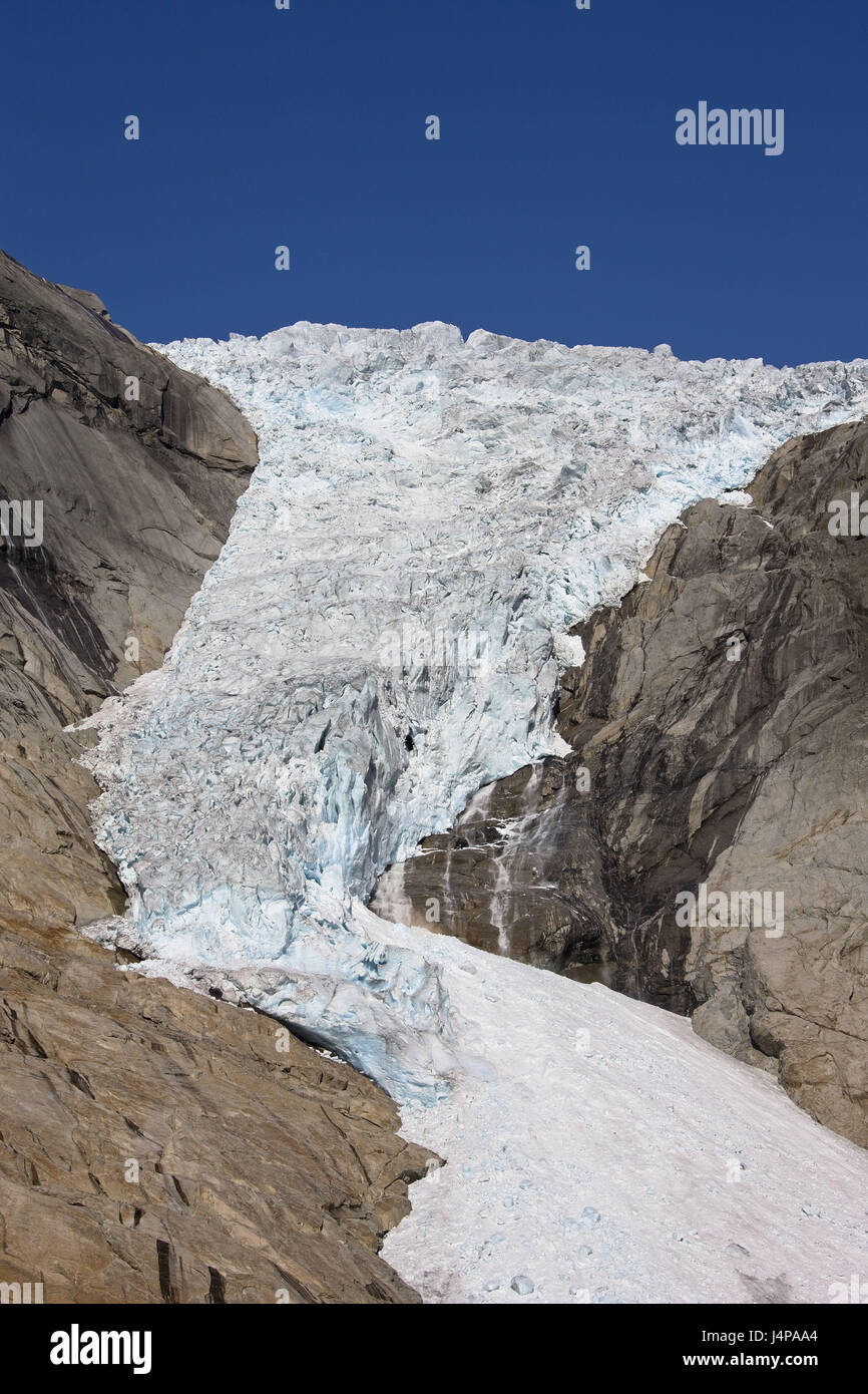Norvegia Sogn og Fjordane, Brikdal ghiacciaio, lingua del ghiacciaio, Foto Stock