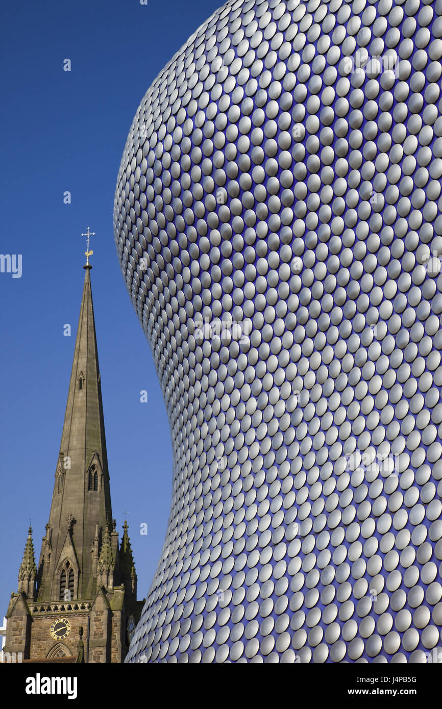 Gran Bretagna, Inghilterra, Birmingham, Selfridges Dipartimento tendina, Bullring Shopping Mall, la chiesa di San Martino, Steeple, dettaglio Foto Stock