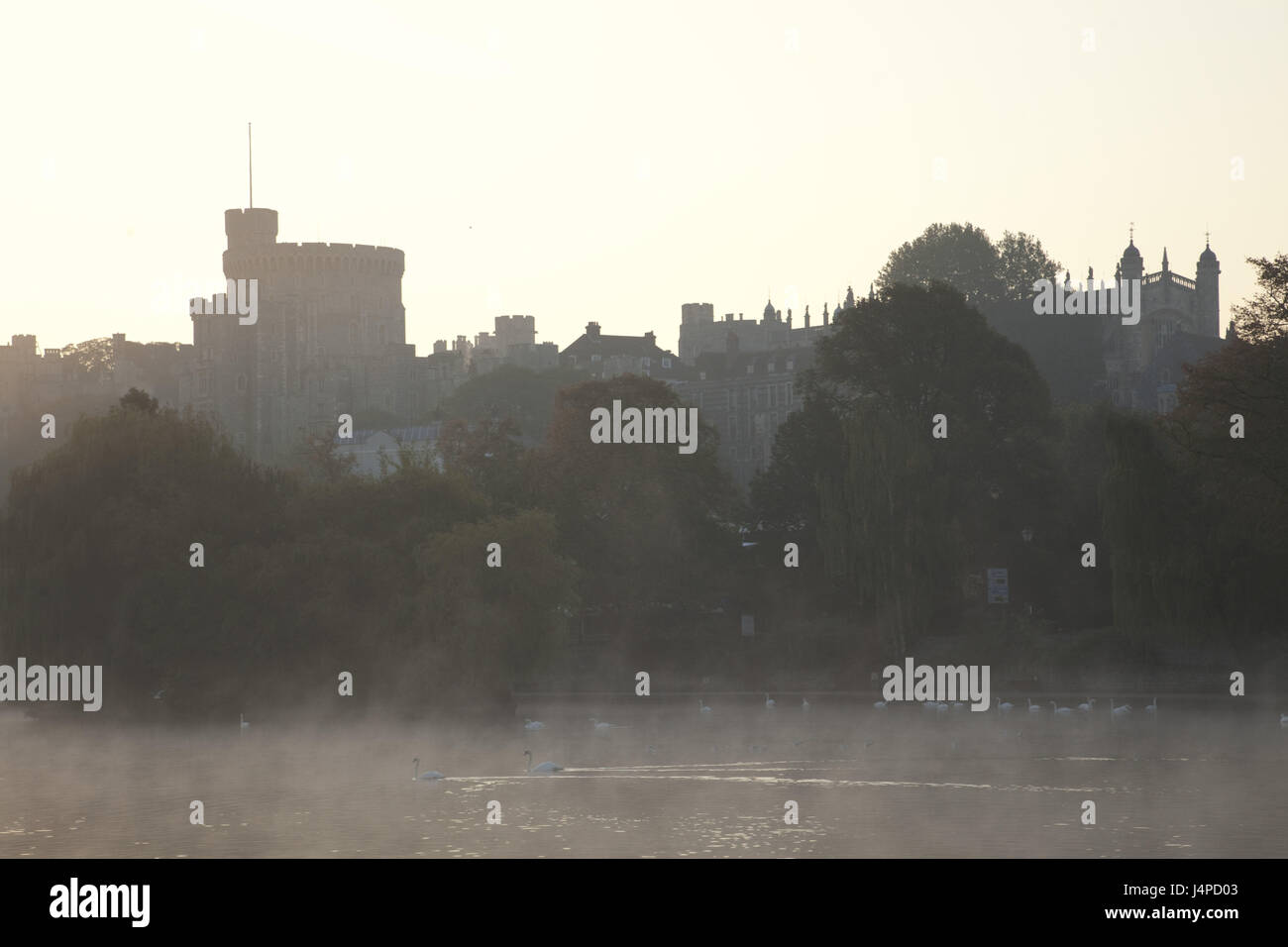 Gran Bretagna, Inghilterra, Berkshire, Windsor, il Castello di Windsor, flusso Thames, nebbia, crepuscolo, Foto Stock