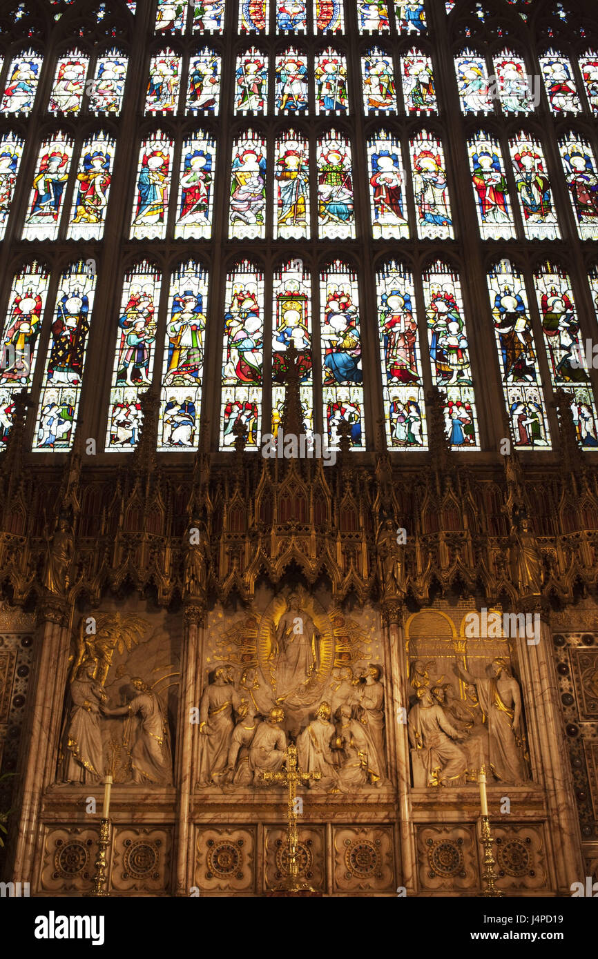 Gran Bretagna, Inghilterra, Berkshire, Windsor, il Castello di Windsor, la Cappella di San Giorgio., vetro colorato, finestra di rilievo, Foto Stock