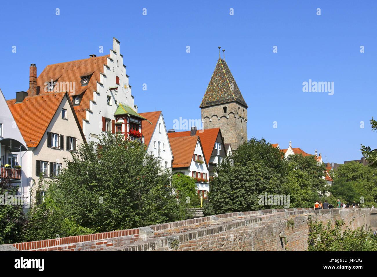 Germania, Ulm, Città Vecchia, case, oblique torre, Foto Stock