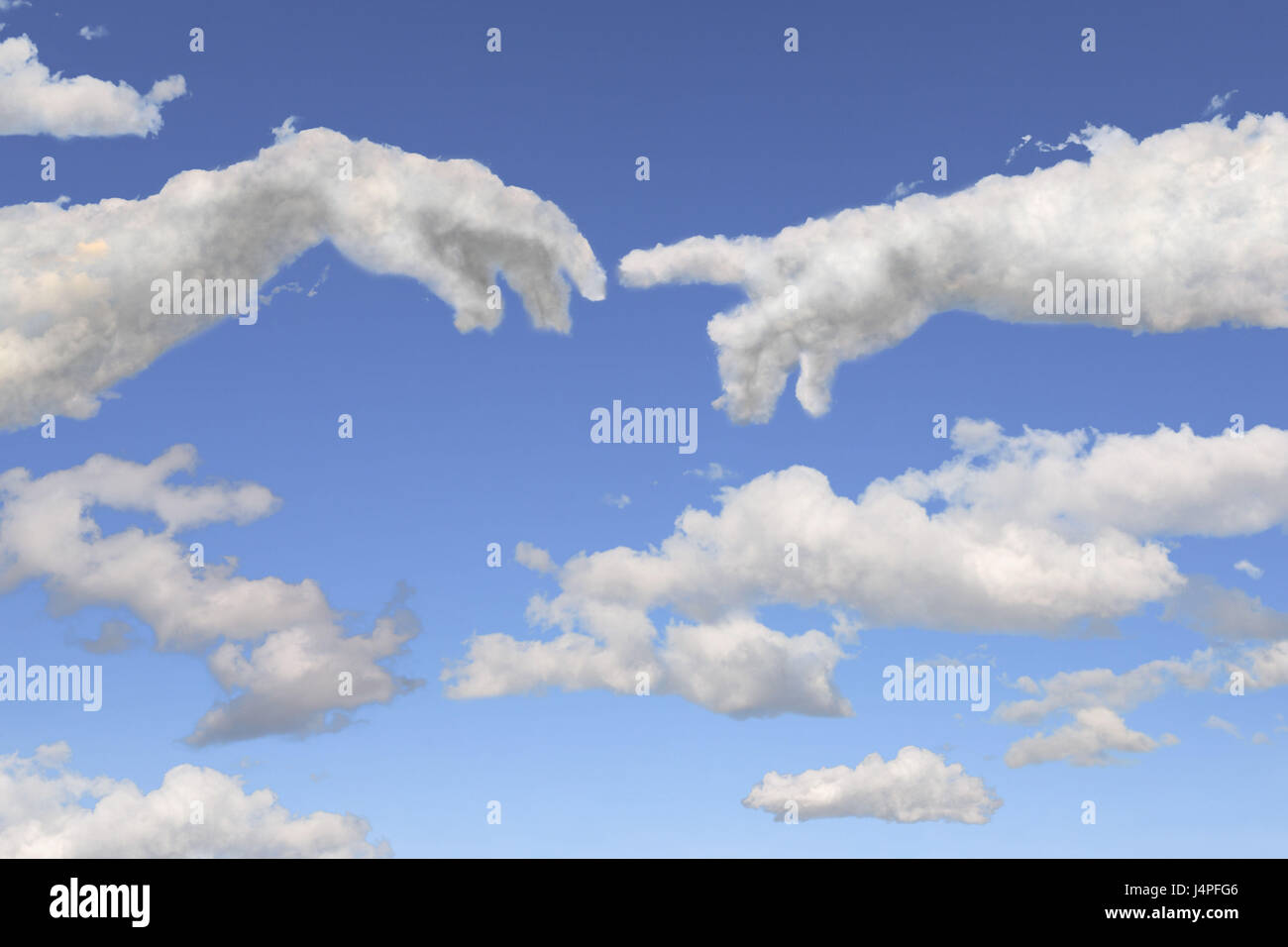 Cielo blu, il cloud per la formazione, la creazione, dito, toccare, carattere Foto Stock