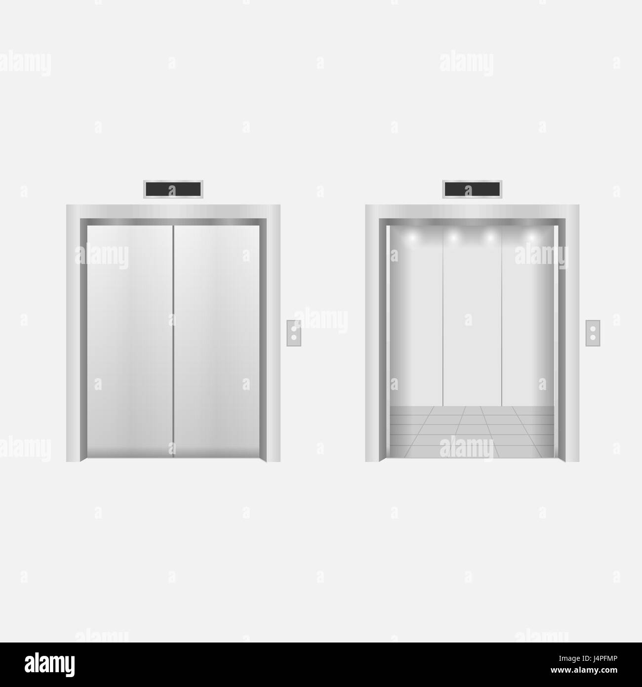 Aperto e Chiuso moderno metallo cromato porte di ascensori. Vector illus Illustrazione Vettoriale