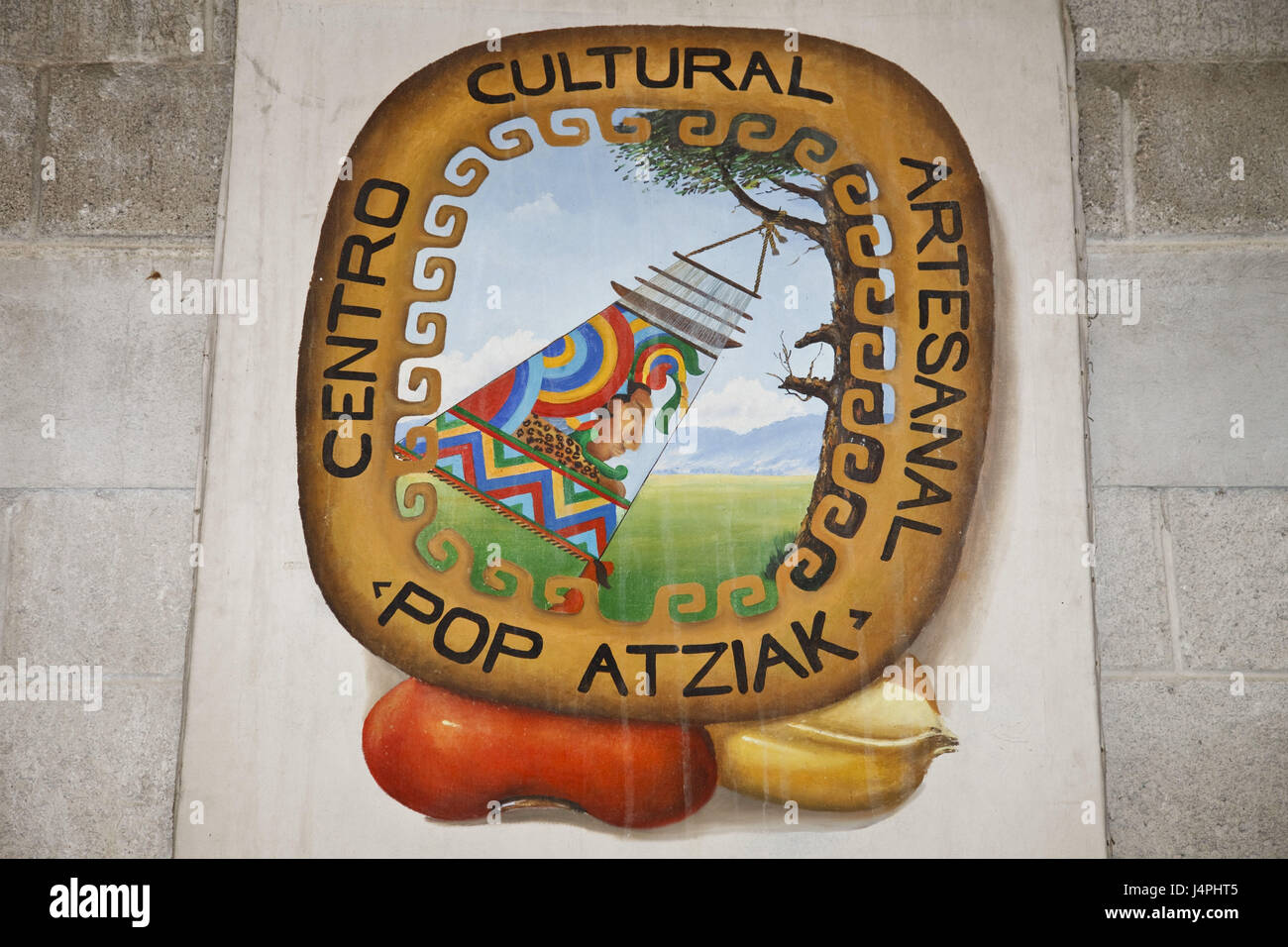 Guatemala, San Cristobal Totonicapan, centro artigianale, facciata, segno, Foto Stock