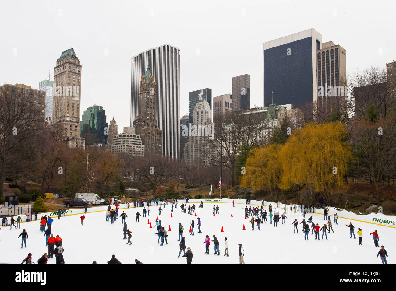 Gli Stati Uniti, la città di New York, Central Park, copertura di ghiaccio, ghiaccio skater, Foto Stock