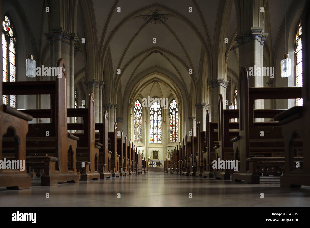 Germania, Bassa Sassonia, velluto parrocchia di Freren, chiesa di San Vito, chiesa cattolica, nuovo gotico, vista interna, casa lunga, Foto Stock