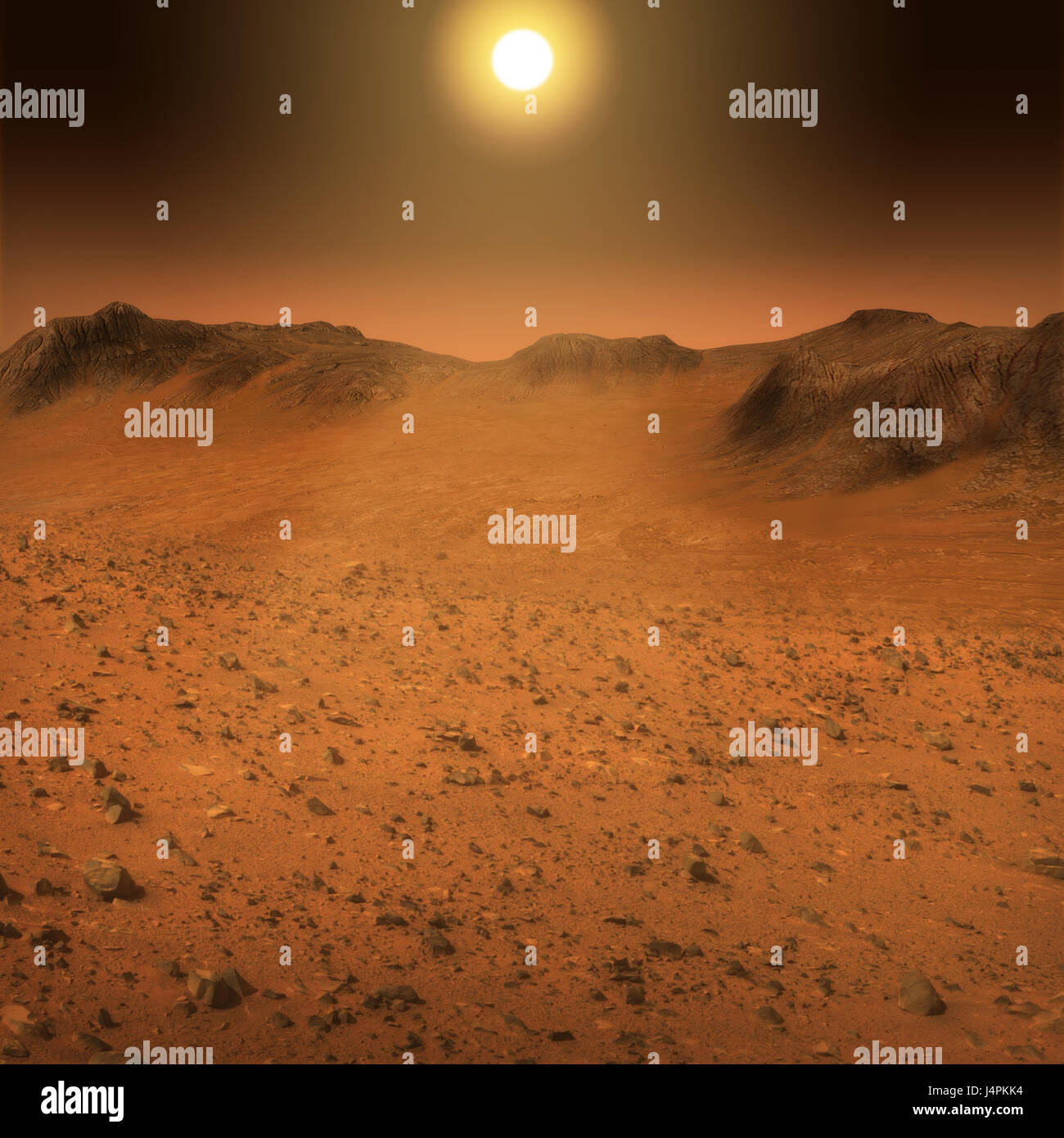 3D'illustrazione di una incredibile vista sul pianeta rosso marte superficie. Foto Stock