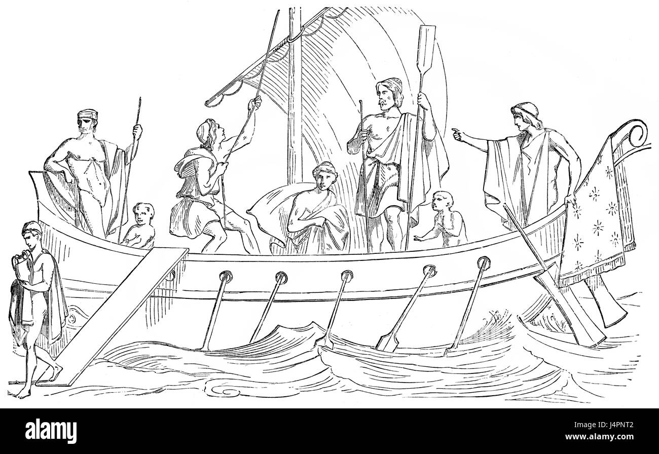 La barca di Menelao o Menelaos, re di Sparta micenea, guerra di Troia Foto Stock
