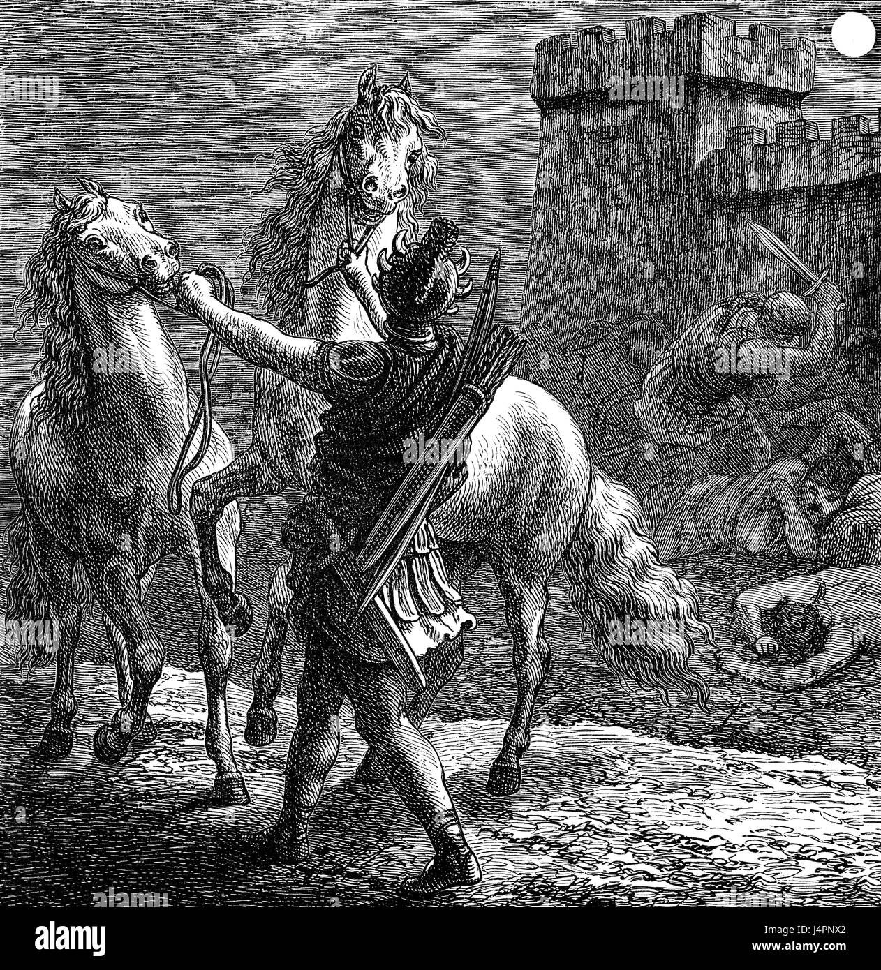 Odisseo e Diomede rubare Rhesus cavalli", mitologia greca Foto Stock