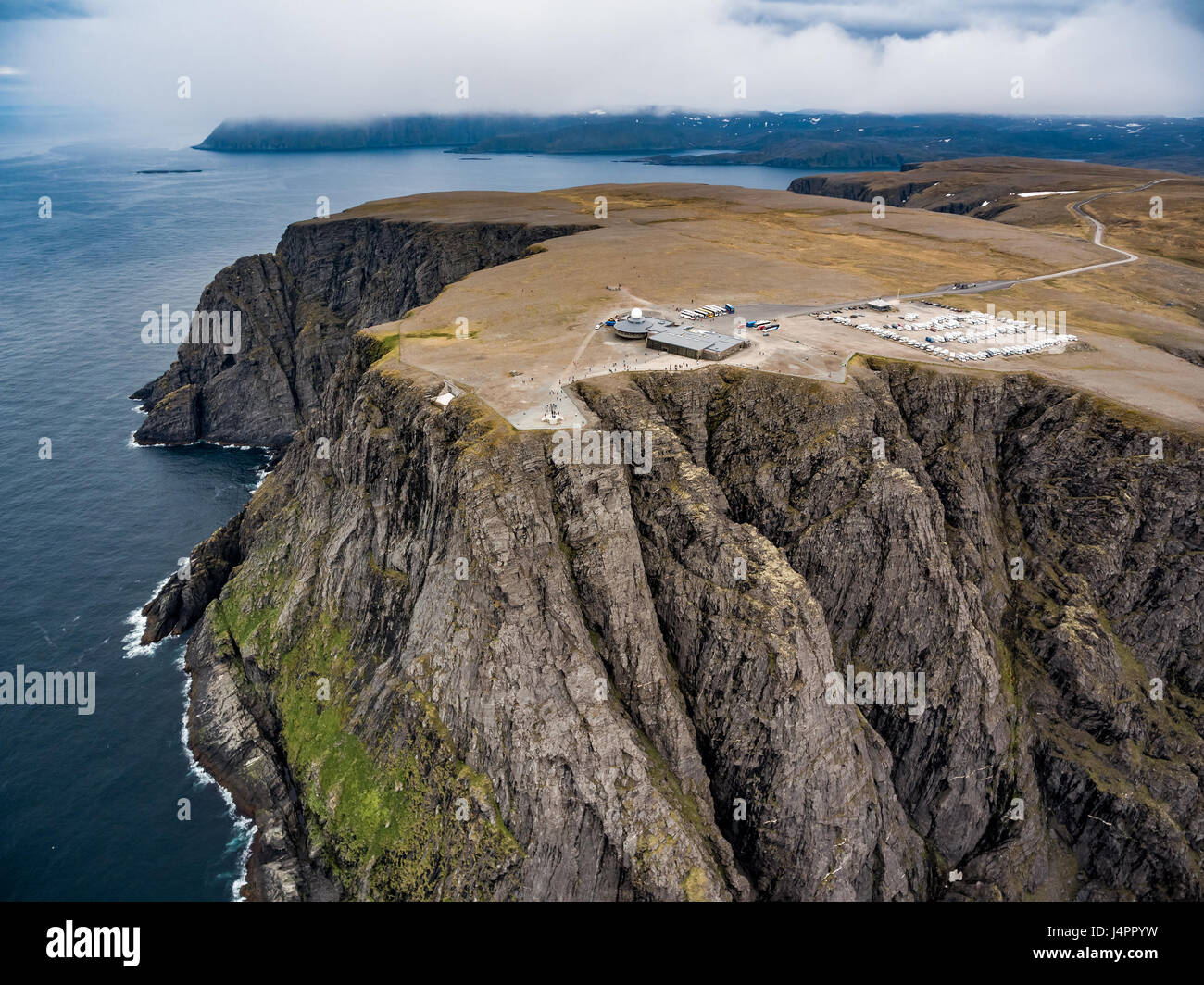 Mare di Barents costa Nord Cape (Nordkapp) nel nord della Norvegia la fotografia aerea. Foto Stock