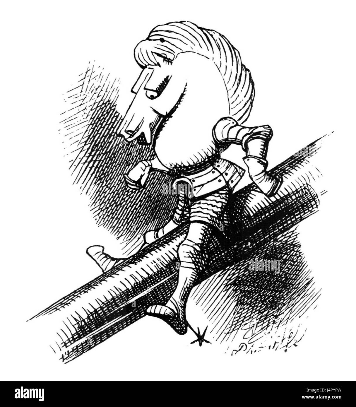 Questa immagine raffigura un cavaliere bianco, spesso simbolico di purezza, valore ed eroismo. Il cavaliere è comunemente rappresentato nella letteratura e nell'arte come difensore della giustizia e protettore degli innocenti. Foto Stock